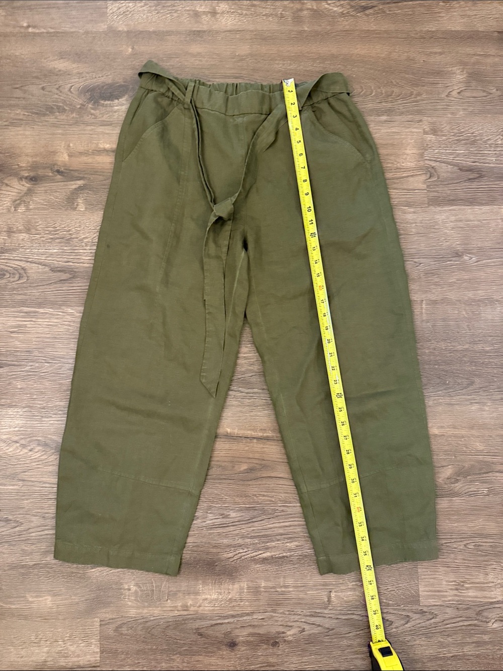 Eileen Fisher Olive Green Drawstring Waist linen pants wide leg Chinos